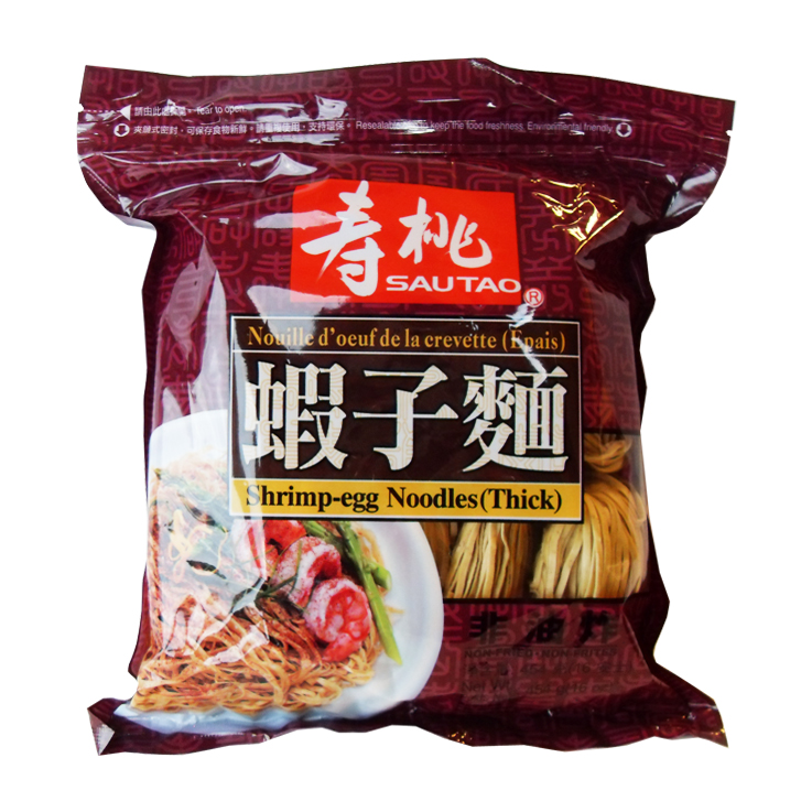 ASEA Sautao Shrimp Egg Noodles (thick) 454g | 寿桃 粗虾子面 454g