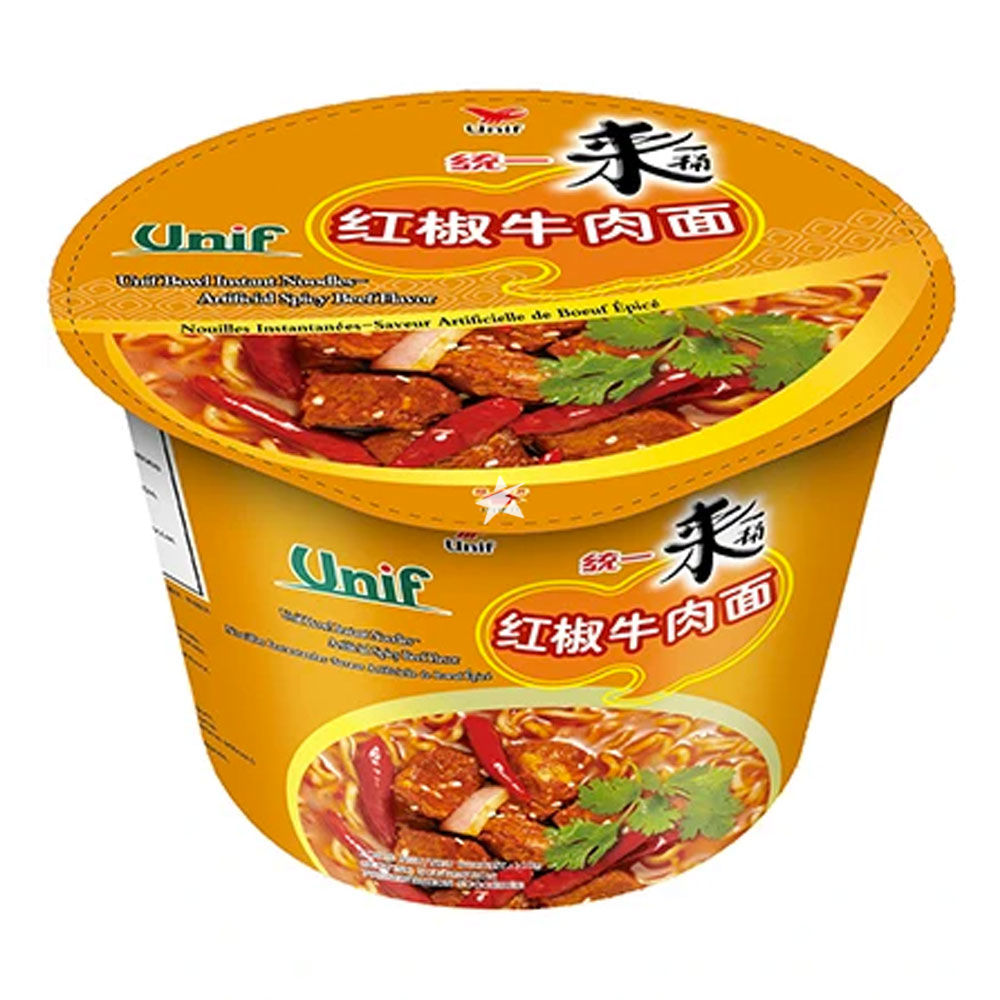 Unif Bowl Instant Noodles-Artificial Spicy Beef Flavor 110g | 统一 红椒牛肉碗面 110g
