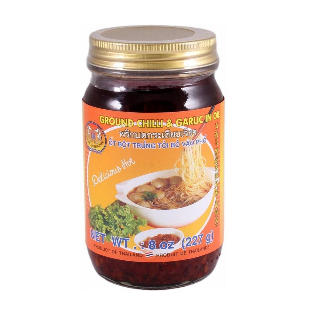 Murskattu chili ja valkosipuli öljyssä 227g | Double Seahorse 辣椒蒜蓉油 227g