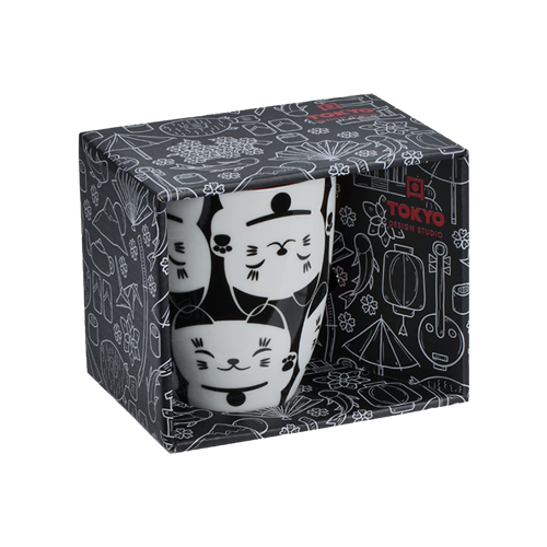 TOKYO DESIGN Studio Mug Lucky Cat Black/White - 380ml. | TDS 马克杯 黑白色幸运猫纹 礼盒装 380ml