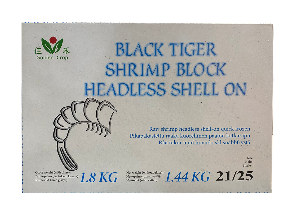 GC 21/25 黑虎大虾 (无头有壳) 1.8kg (净重 1.44kg) | GC Brand Black Tiger Shrimps 21/25 HLSO 1.8kg (1.44kg)