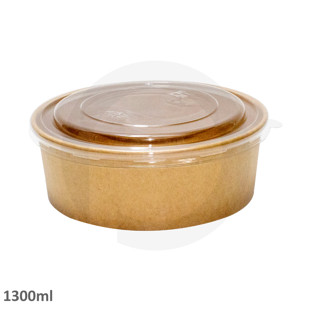 1300 ml – 183 mm paperinen salaattikulho (läpinäkyvä huurtumaton kansi) 300 sarjaa/laatikko | 1300ml 纸质 沙拉外卖碗 (透明防雾盖) 300套/箱