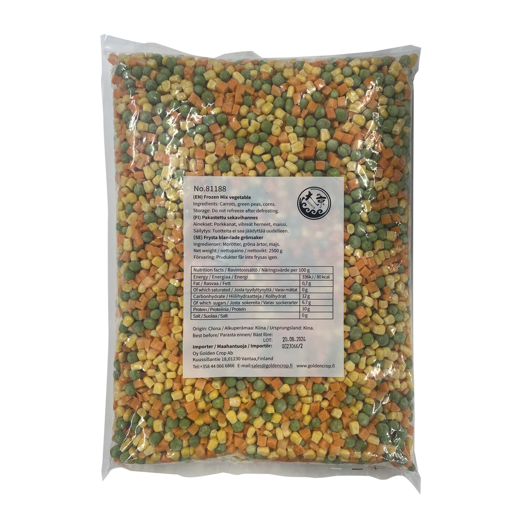 Daikyo/Kim Frozen mix vegetable diced (green beans, corn kernels, carrots) 2.5kg 4Units/CTN | 大京/禾味 冰冻混合蔬菜丁(青豆, 玉米粒, 胡萝卜) 炒饭用 2.5kg 4包/箱