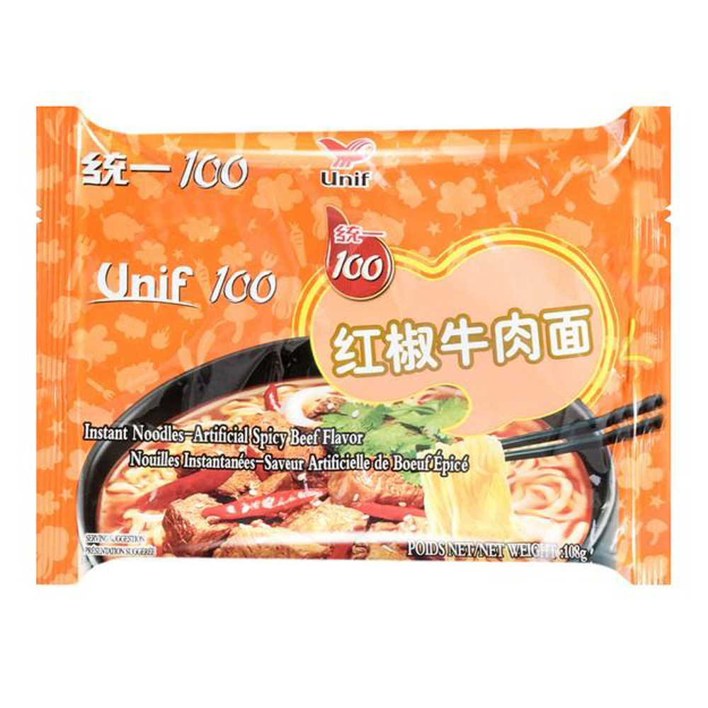 Unif 100 Instant Noodles-Artificial Spicy Beef Flavor 108g | 统一 红椒牛肉面 108g