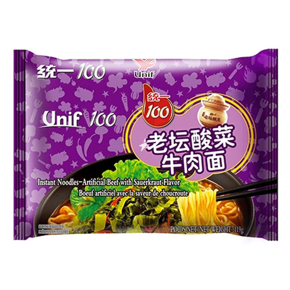 Unif 100 Instant Noodles -Artificial Beef with sauerkraut flavor 119g | 统一 老坛酸菜面 119g