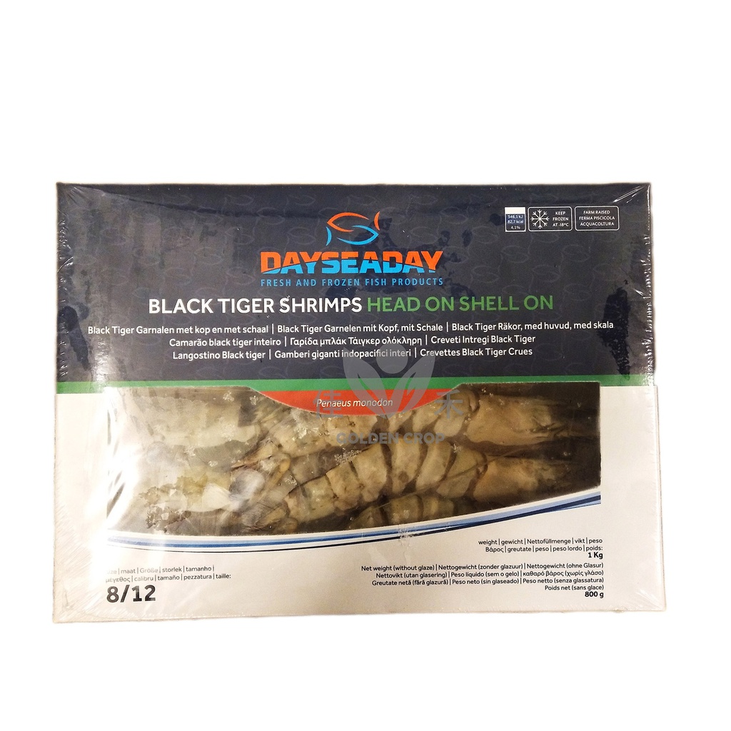 DAYSEADAY Black Tiger Shrimps HOSO BT 8/12 800g | 8/12 有头有壳 黑虎大虾 800g