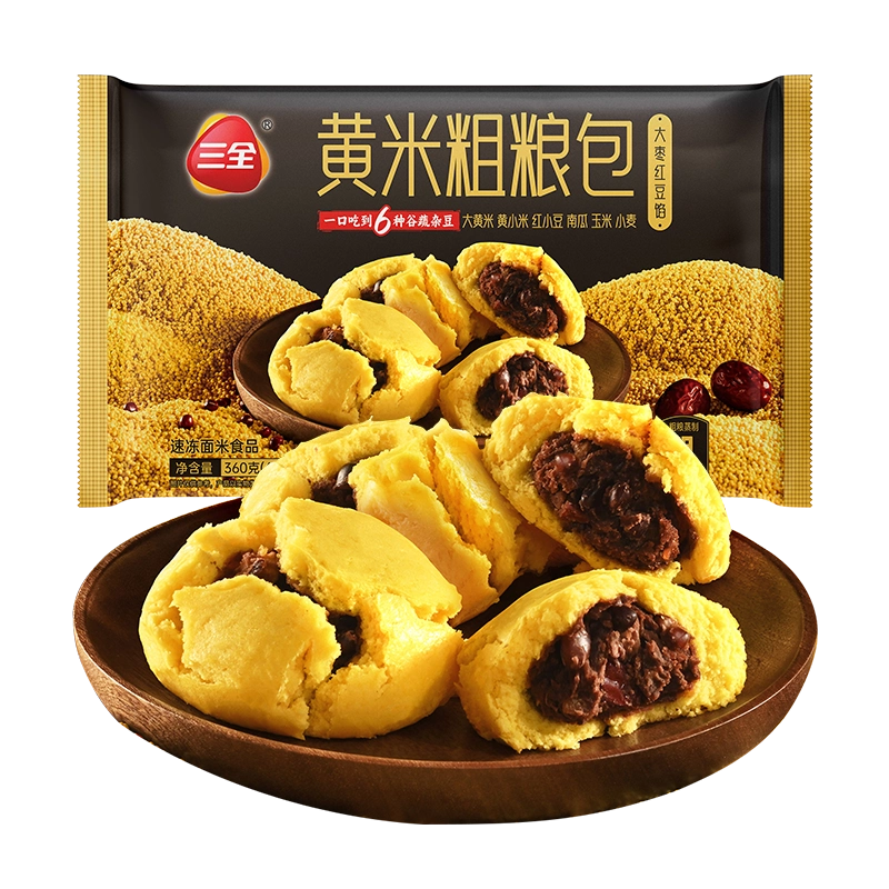 SANQUAN Yellow Millet Buns with Date Red Bean Filled 360g | 三全 黄米粗粮包 大枣红豆馅 360g