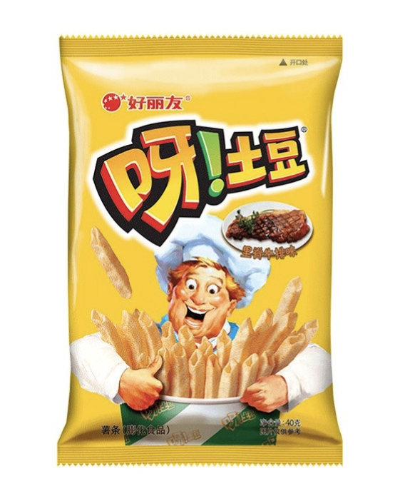好丽友 呀土豆 里脊牛排味 40g | HLY Potato Chips Artificial Beef Flav. 40g