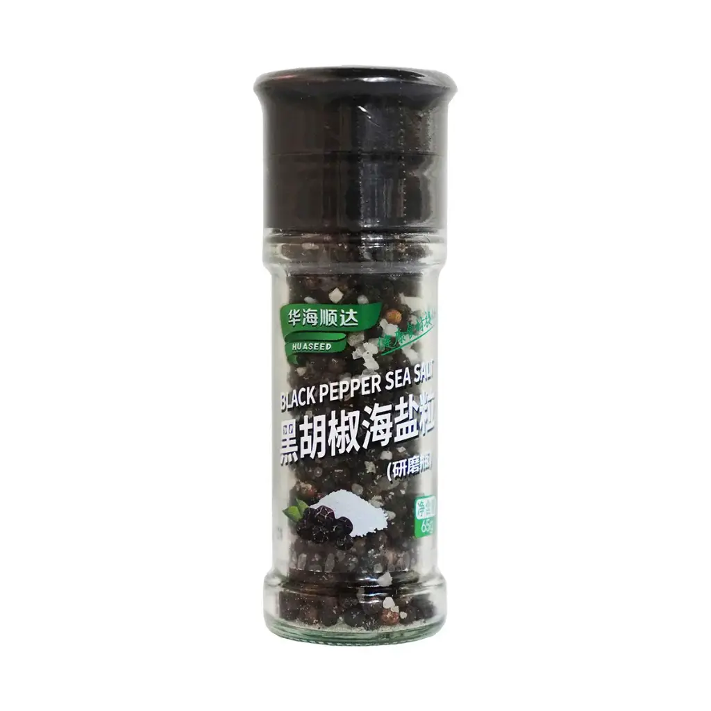 华海顺达 黑胡椒海盐粒 带研磨瓶 65g | HHSD Black Pepper Seasalt With Bottle 65g