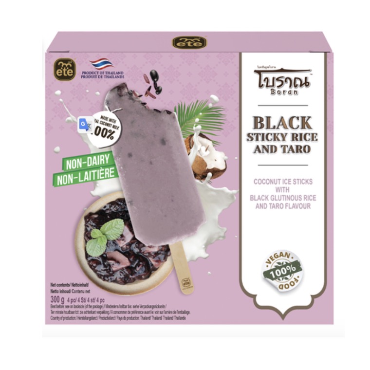 ETE Coconut Ice Stick Black Glutinous Rice Taro Flavor 300g | ETE 椰子冰棍 黑糯米芋头味 300g