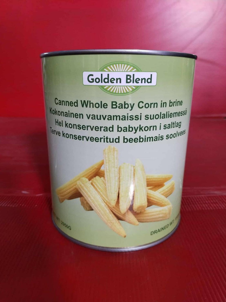 Golden Blend Canned Whole Baby Corn in brine  2950g*6/CTN | Golden Blend 玉米条(整)  2950g*6/箱