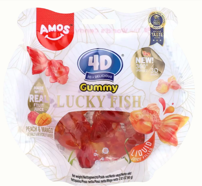 AMOS 4D幸运鱼软糖 桃子芒果味 60g | AMOS 4D Gummy Lucky Fish Peach Mango Flavor 60g