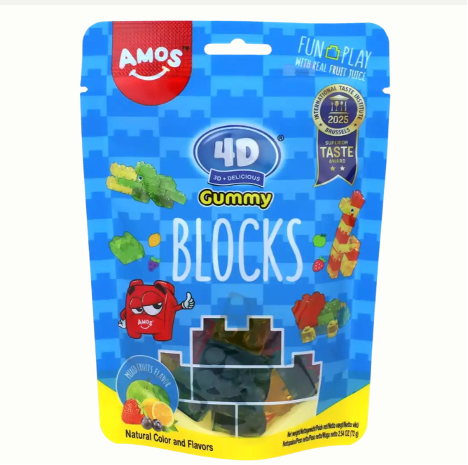 AMOS 4D Gummy Blocks Mixed Fruits Flavor 72g | AMOS 4D积木软糖 什锦水果味 72g