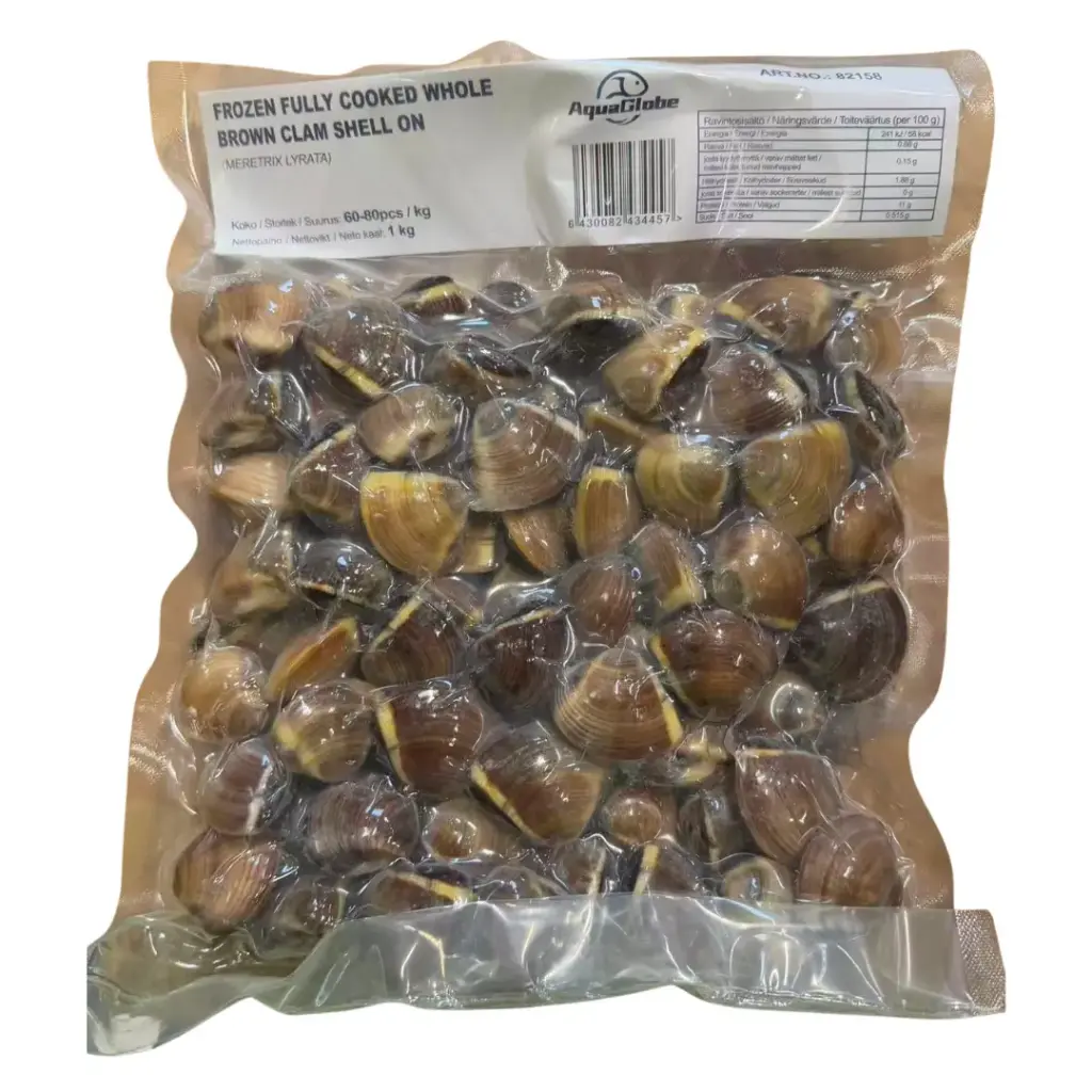 AquaGlobe Frozen Fully Cooked Whole Brown Clam Shell On 60-80 1kg | AquaGlobe 带壳 熟棕蛤 60-80 1kg