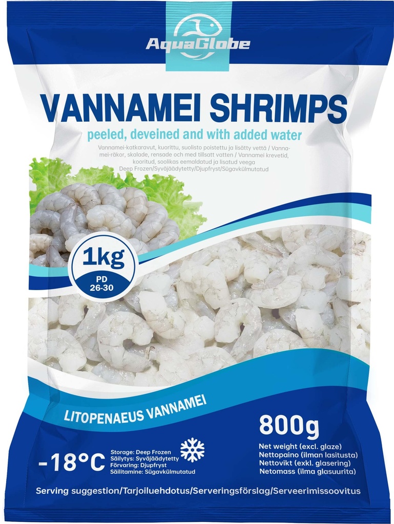 AquaGlobe 白虾 虾仁 26/30 800g | AquaGlobe Vannamei Shrimps PD 26/30 800g