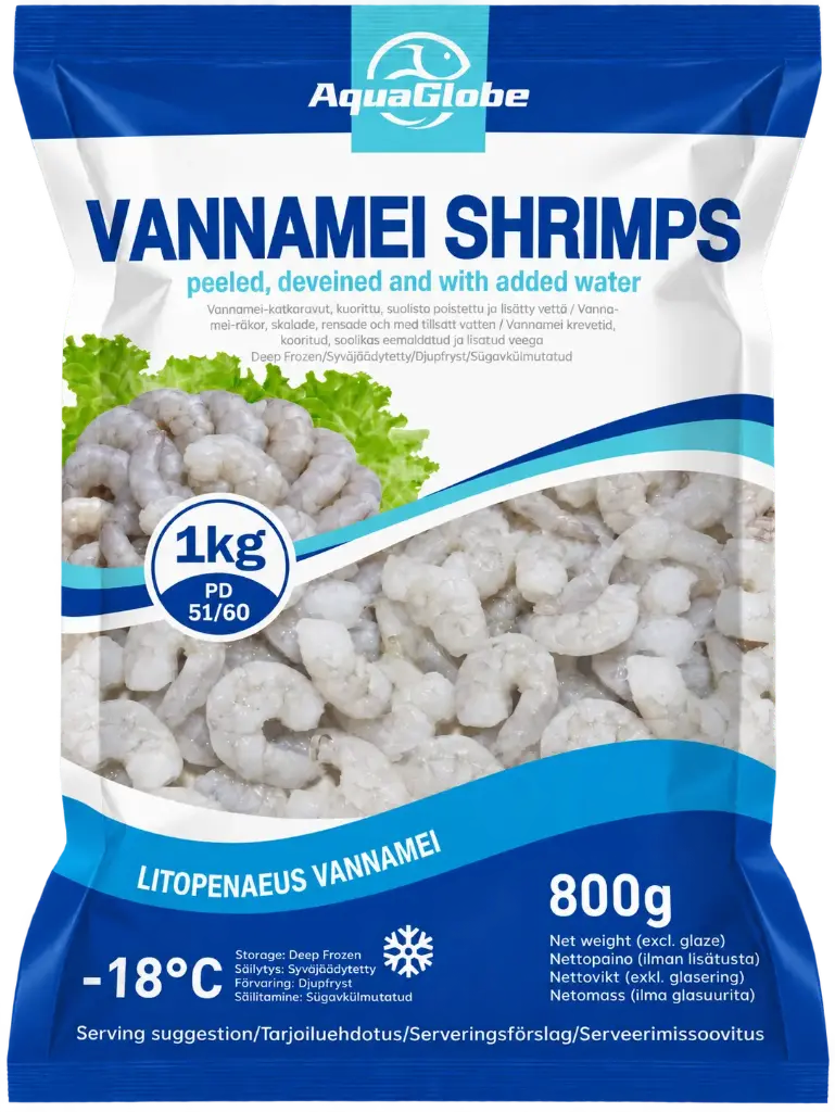 AquaGlobe Vannamei Katkaravut PD 51/60 800 g | AquaGlobe 白虾 虾仁 51/60 800g