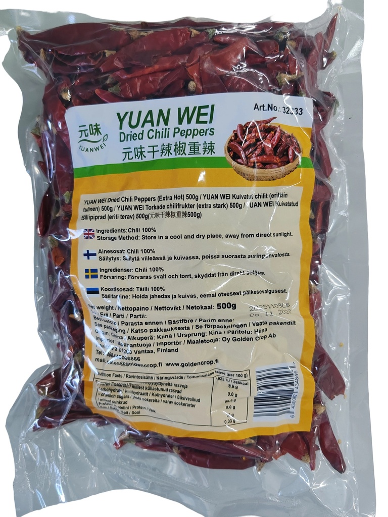 YUAN WEI Dried Chili Peppers (Extra Hot) 500g | 元味 干辣椒(小米辣) 重辣 500g