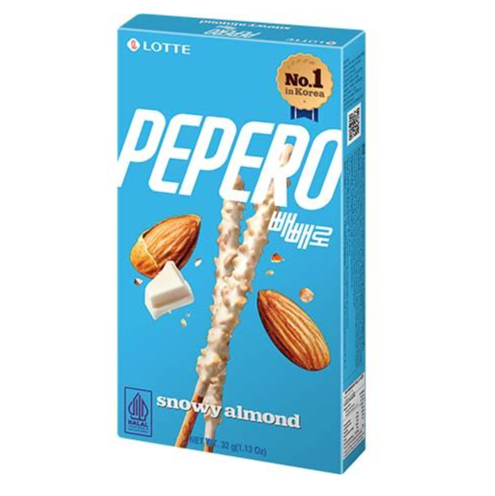 LOTTE Pepero Biscuit Sticks Snow Almond Flavor 32g | LOTTE Pepero 扁桃仁雪花巧克力饼干棒 32g