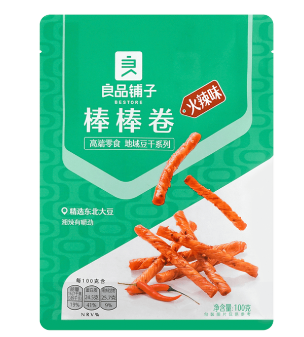 BESTORE Soijagluteenirulla Mausteinen Maku 150g | 良品铺子 棒棒卷 香辣味 150g
