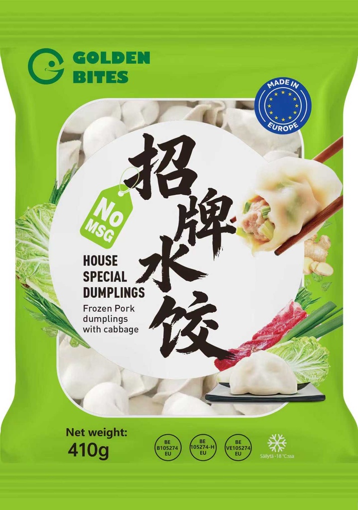 GOLDEN BITES Porsas–Kiinankaali Pelmenit 410g | GOLDEN BITES 猪肉白菜水饺 410g