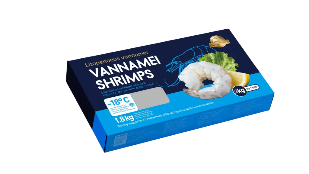 GOLDEN AQUAGLOBE Vannamei-katkaravut 31/40 PD Tail-On 1.8 kg (100%) | 金标AQUAGLOBE 白虾虾仁 带尾巴 31/40 1.8kg 100%
