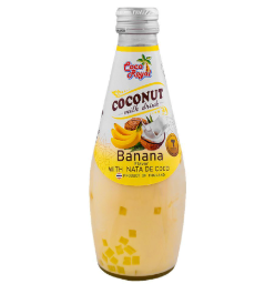 ROYAL PLUS Coconut Milk With Nata de Coco Banana Flavor Bottle 290ml | ROYAL PLUS 椰奶椰果饮料 香蕉味 290ml