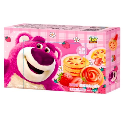 BQ Disney Lotso appelsiinin makuinen täytekeksi 168g | 滨崎 草莓熊果酱夹心饼干 草莓味 168g