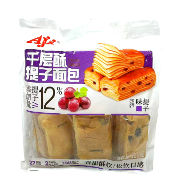 AJI kerroksittain lehtitaikinamainen punapavunleipä, rusinan maku 300 g | AJI 千层酥红豆面包 提子味 300g