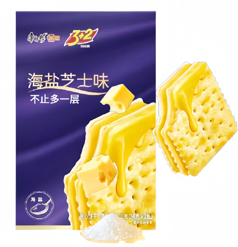 KSF 3+2 soodakeksit merisuola-juustotäytteellä 100g | 康师傅 3+2 苏打夹心饼干 海盐芝士味 100g
