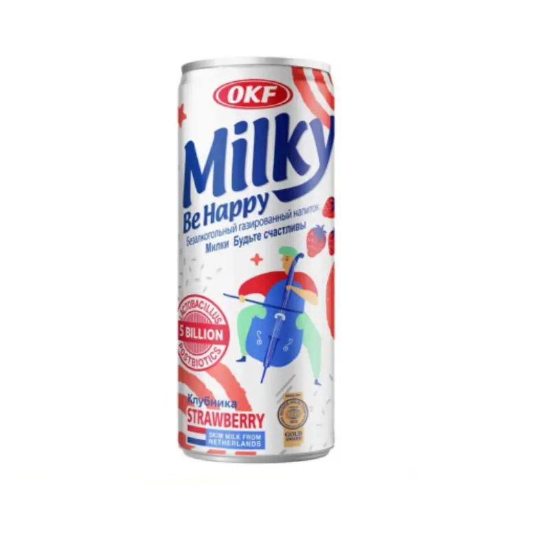 OKF Milky 气泡饮料 草莓味 250ml | OKF Milky Sparkling Strawberry Flavor 250ml
