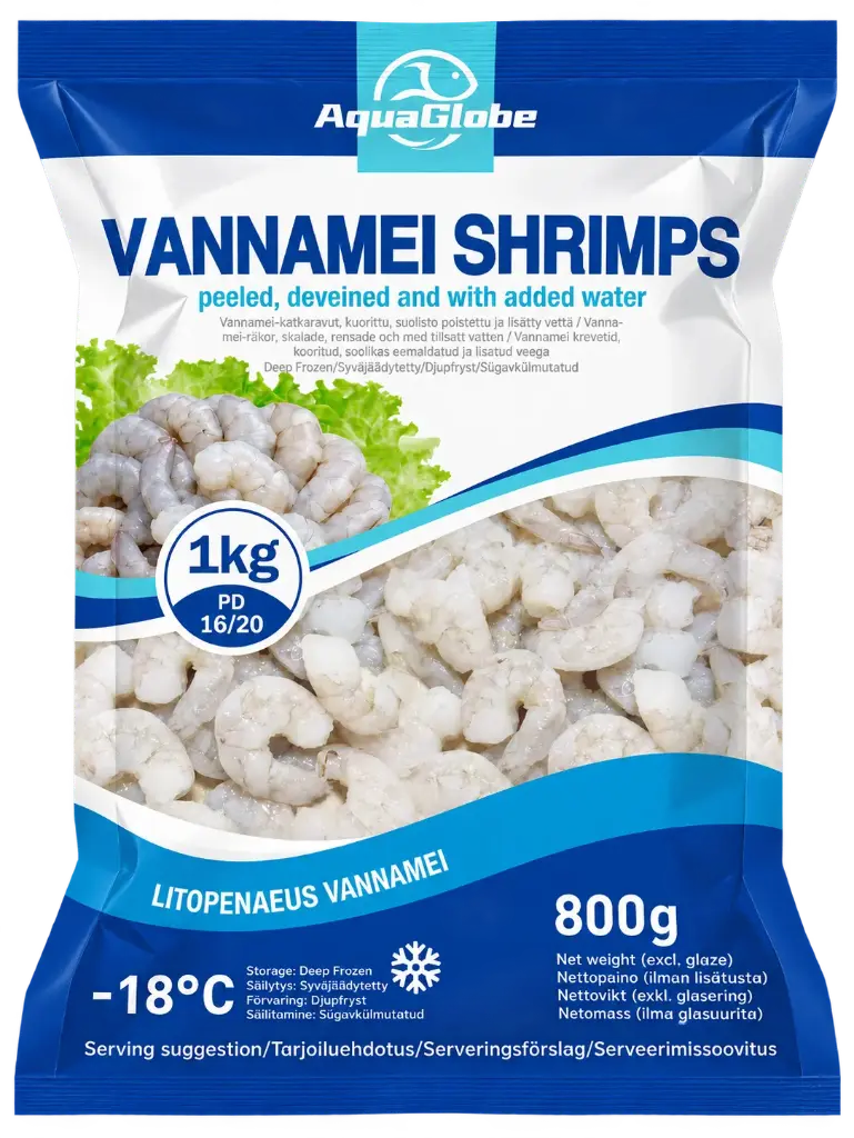 AquaGlobe Vannamei Katkaravut PD 16/20 800 g | AquaGlobe 白虾 虾仁 16/20 800g