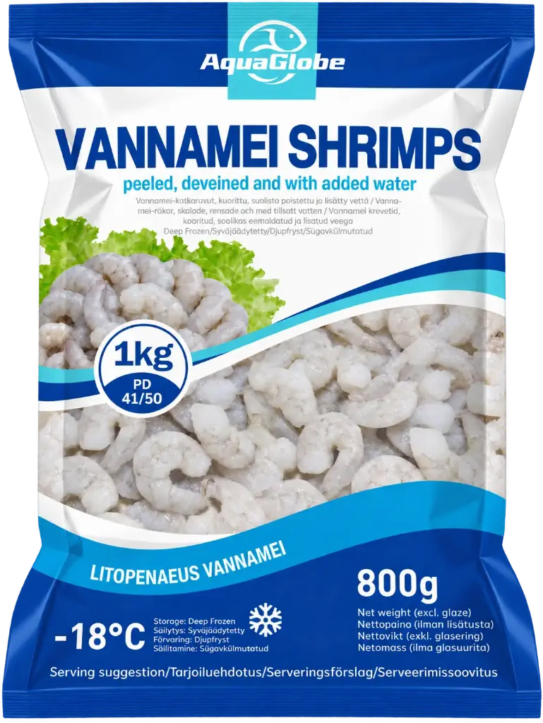 AquaGlobe Vannamei Katkaravut PD 41/50 800 g | AquaGlobe 白虾 虾仁 41/50 800g