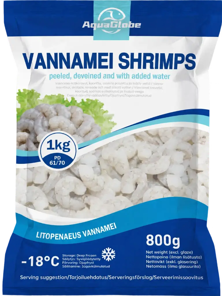 AquaGlobe Vannamei Katkaravut PD 61/70 800 g | Aqua Globe 白虾 虾仁 61/70 800g