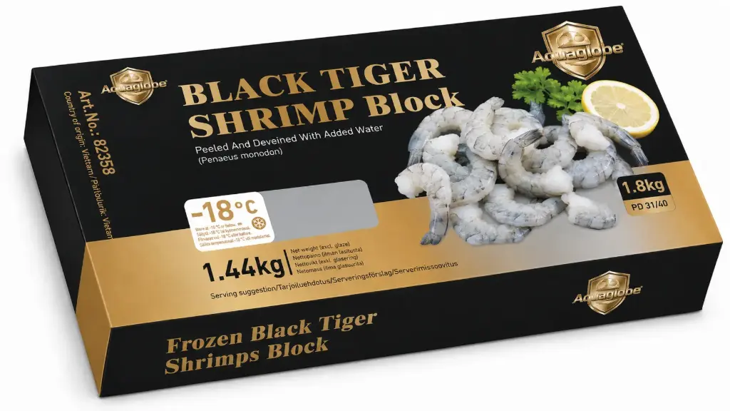 GOLDEN AQUAGLOBE Mustatiikerikatkarapu 31/40 PD 1,8 kg (Valutettu paino 1,44 kg) | 金标Aquaglobe 31/40 黑虎 虾仁1.8kg(净重 1.44kg)