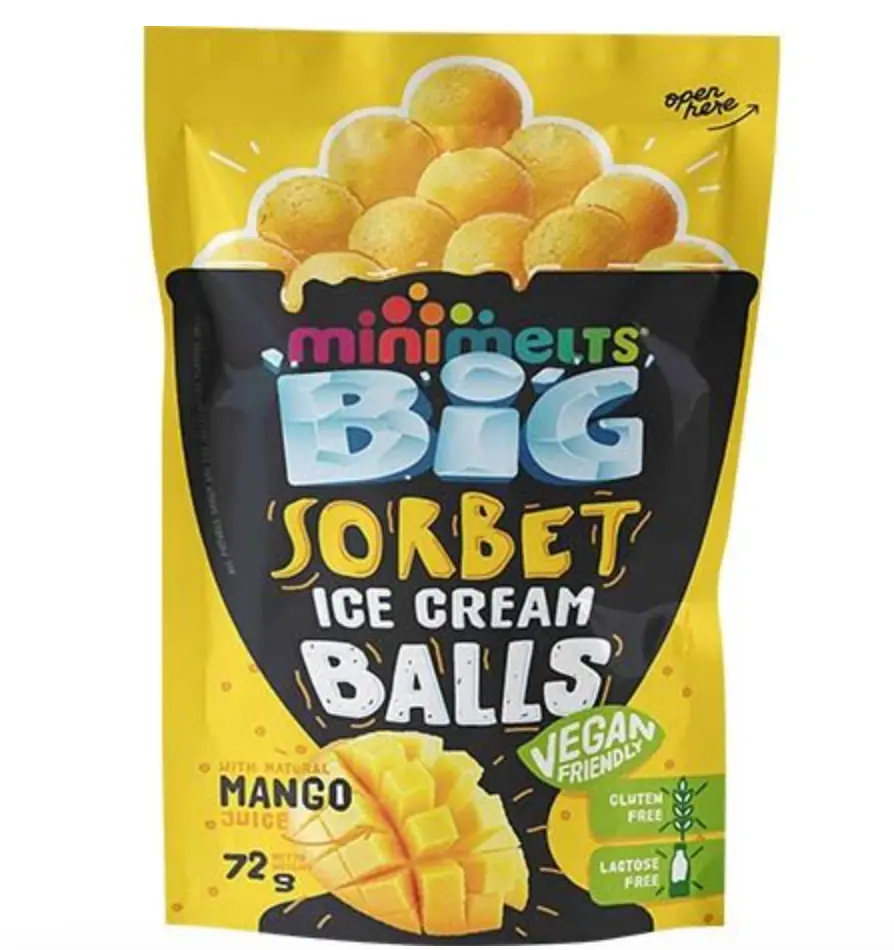 Mini Melts Mangonmakuiset sorbettijäätelöpallot 72 g | Mini Melts 冰淇淋雪芭球 芒果味 72g