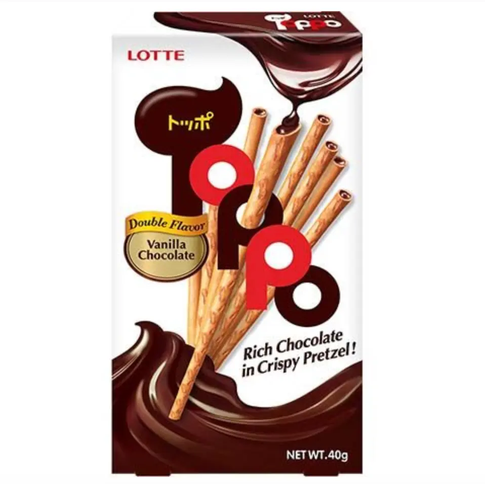 LOTTE Toppo 夹心饼干棒 香草巧克力味 40g | LOTTE Toppo Pretzel Sticks Vanilla Chocolate Flavor 40g