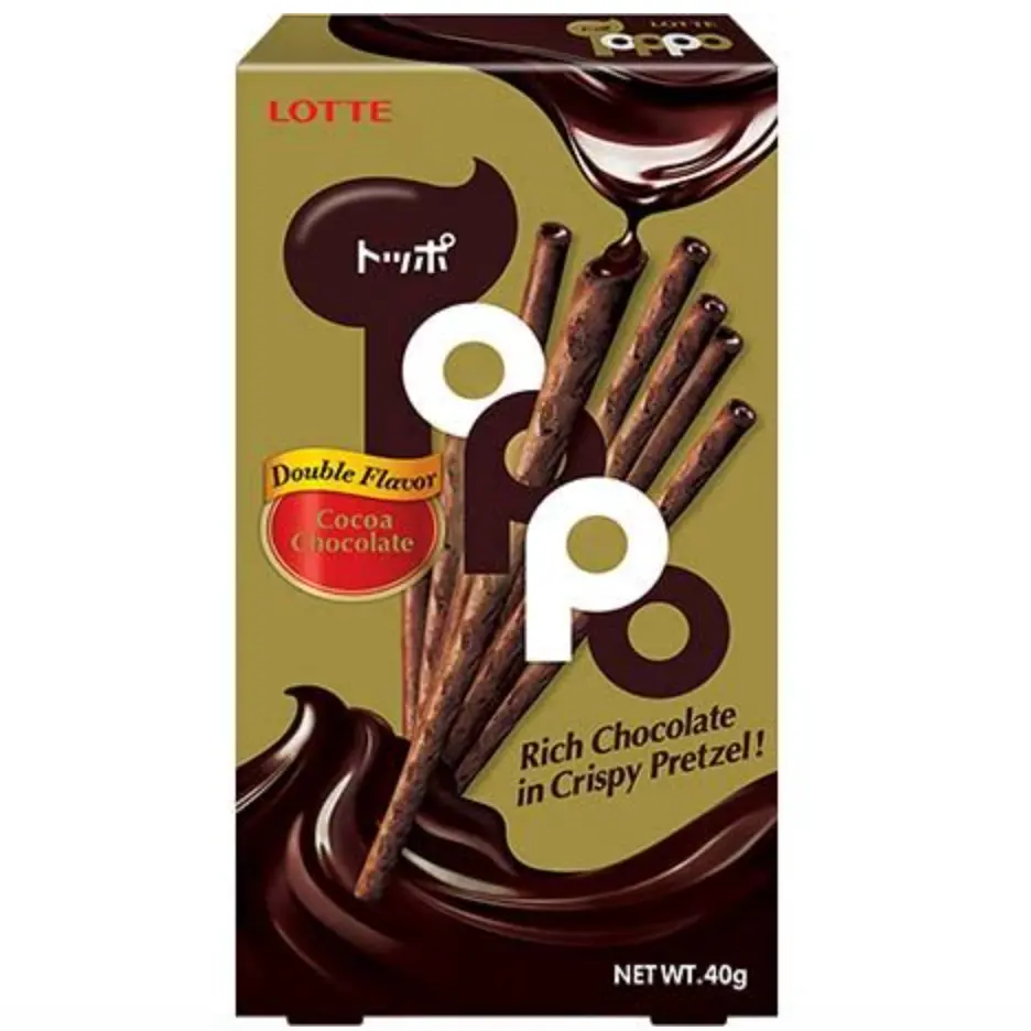 LOTTE Toppo 夹心饼干棒 双重巧克力味 40g | LOTTE Toppo Pretzel Sticks Double Chocolate Flavor 40g