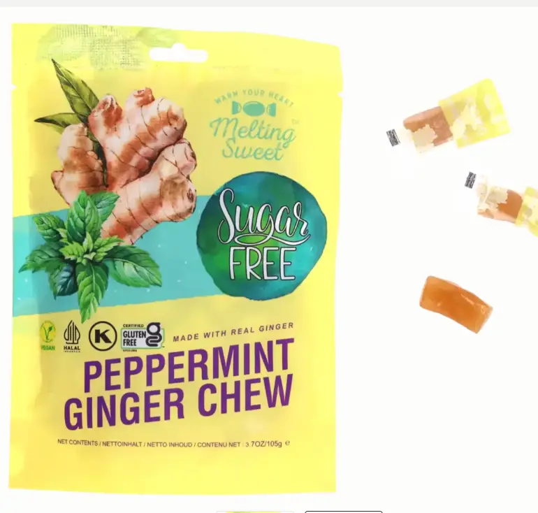 Melting Sweet Inkiväärimakuinen sokeriton pehmeä karkki, piparmintun maku 105g | 姜味无糖软糖 薄荷味 105g
