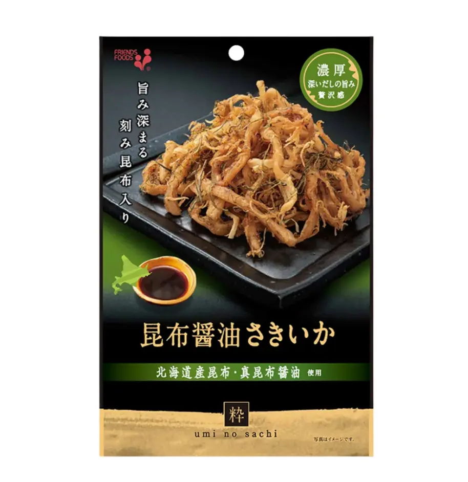 INOUE SHOKUHIN Kuivattu suikaloitu kalmari ja merilevä, soijakastikkeen maku  33g | 海带鱿鱼丝 酱油味 33g
