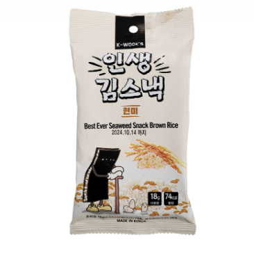 K-WOOKS Crispy Seaweed Snack Brown Rice Flav. 18g | K-WOOKS 即食粗米海苔 18g